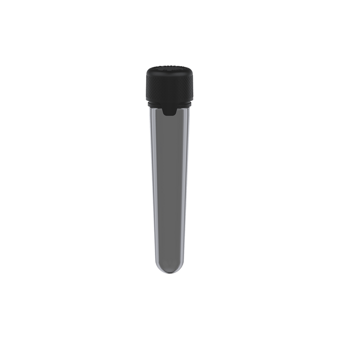 AVIATOR CR - TUBE 100MM WITH INNER SEAL & TAMPER - TRANSLUCENT BLACK WITH OPAQUE BLACK LID - Copackr.com