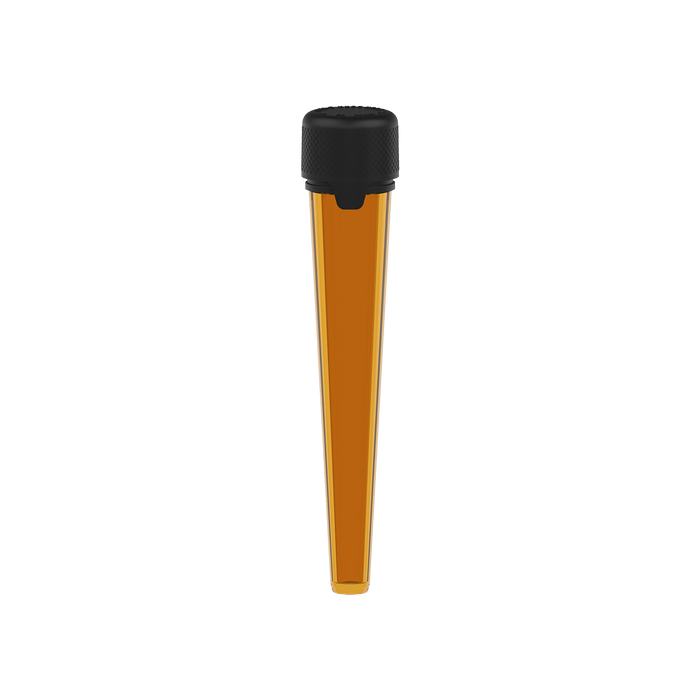 AVIATOR CR - TUBE 113MM WITH INNER SEAL & TAMPER - TRANSLUCENT AMBER WITH OPAQUE BLACK LID - Copackr.com