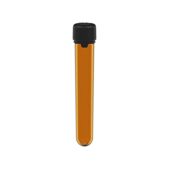 AVIATOR CR - TUBE 120MM WITH INNER SEAL & TAMPER - TRANSLUCENT AMBER WITH OPAQUE BLACK LID - Copackr.com