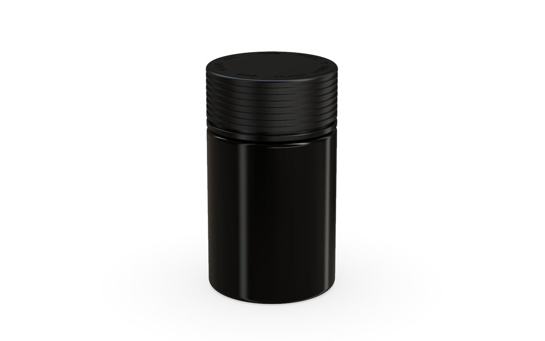 150CC/5OZ Spiral CR - Container With Inner Seal & Tamper - Opaque Black With Opaque Black Lid