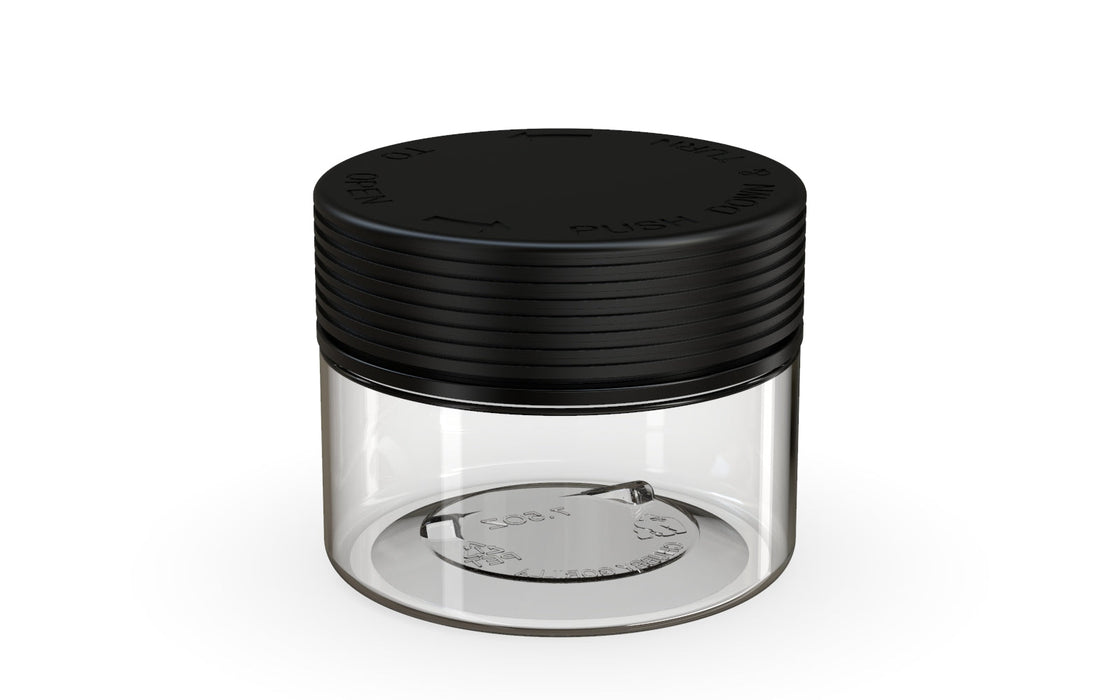 220CC/7.5FL.OZ Spiral CR - XL Container With Inner Seal &amp; Tamper - Clear Natural With Opaque Black Lid
