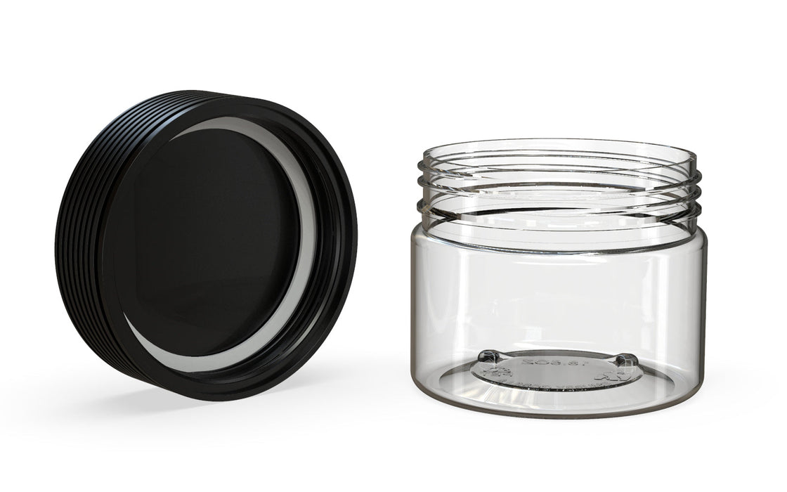 300CC/10FL.OZ Spiral CR - XL Container With Inner Seal &amp; Tamper - Clear Natural With Opaque Black Lid