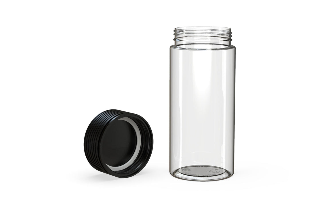 240CC/8FL.OZ Spiral CR - Container With Inner Seal & Tamper - Clear Natural With Opaque Black Lid
