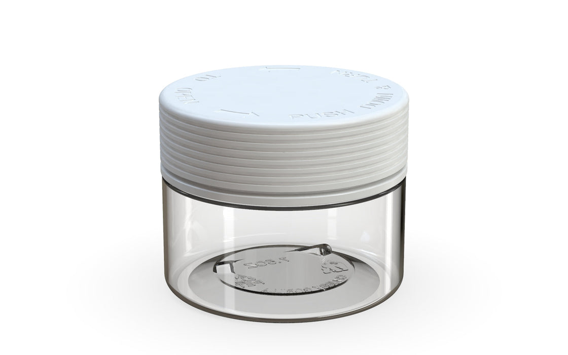 220CC/7.5FL.OZ Spiral CR - XL Container With Inner Seal &amp; Tamper - Clear Natural With Opaque White Lid