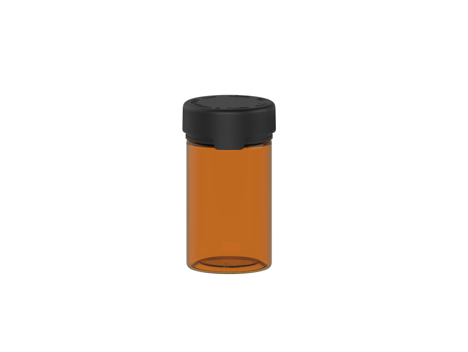 150CC/5OZ/150ML Aviator CR - Container with Inner Seal &amp; Tamper - Translucent Amber With Opaque Black Lid
